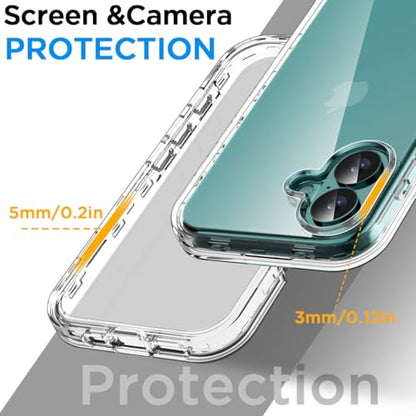 AICase for iPhone 16 Plus Clear Case(6.7"),Heavy Duty Drop Protection Full Body Rugged Shockproof/Dust Proof 3-Layer Military Protective Tough Durable Cover for iPhone 16 Plus - color: Clear