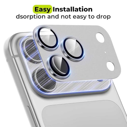 2-Pack for iPhone 17 Pro Camera Lens Protector - [Not Easy to Break] [Strong Adsorption] [Case-Friendly] Metal Aluminum Alloy Tempered Glass Rear Camera Screen Protector - Silver - size: 17 Pro Silver