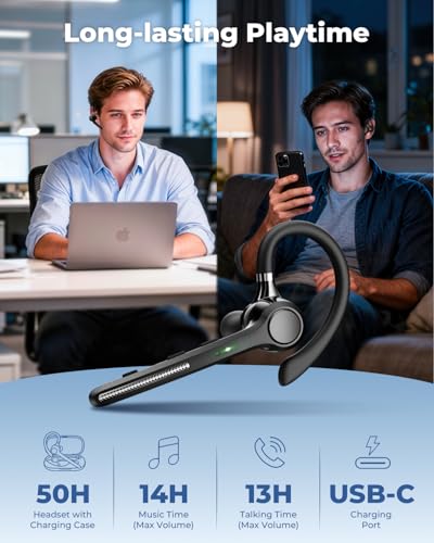 Ngsod Bluetooth Headset V5.4,USB Dongle Wireless Earpiece with Mic,Black
