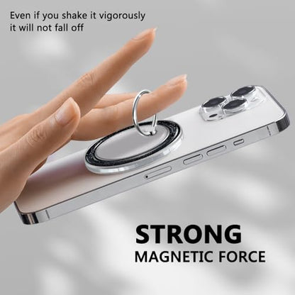 Magnetic Phone Ring Holder for MagSafe,360 Degree Rotation Magnet Cell Phone Grip Glitter Design Stand Finger Ring Kickstand for Smartphone - Black