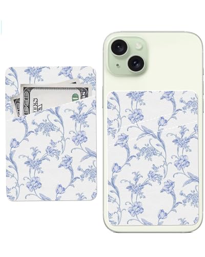 Leather Phone Wallet, Dual Pocket Sticky Wallet, Compatible with Most Cell Phones, Cute Dragonfly And Bird - color: Cute Dragonfly And Bird