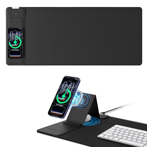 Mouse Pad with Magnetic Wireless Charging & Adjustable Phone Stand - color: Black-Magnetic Stand-27.5"x11.8"-Left