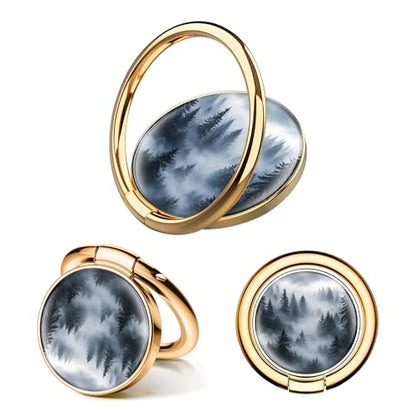 Cell Phone Ring Holder, Cute Phone Ring Grip Stand, 360°Rotation Funny Metal Kickstand Finger Grip Cute Foggy Forest - color: Cute Foggy Forest