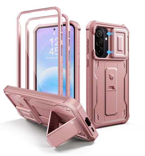 Dexnor for Samsung Galaxy A57 5G Case, [2 Front Frame] [Built-in Magnetic Slide Camera Cover & Kickstand] Heavy Duty Protection Shockproof Phone Case with Screen Protector, 6.7 inch Peony Pink - color: Peony Pink, size: Samsung A57 5G