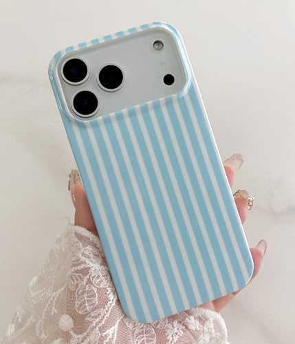 Qokey Compatible for iPhone 17 Pro Max Case, Cute Stripes Aesthetics Phone Cover, Glossy Soft TPU Slim Lightweight Fashion Shockproof Case for Women, Blue and White - color: Blue and White Stripes