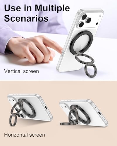 iPhone 17e MagSafe Phone Ring Holder Grip, Double Side Magnetic Grip Stand - color: Black