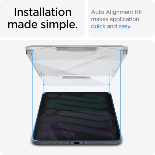 Spigen GlasTR EZ FIT Screen Protector for iPad Mini 7(2024)/ Mini 6(2021) | 9H+ Tempered glass, Scratch resistance, Auto-align tray, Lab-tested 100% clarity, Original touch, Case-friendly, 1 Pack