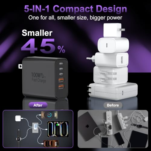 USB C Super Fast Charger Block, 100W USBC Charging Block Wall Plug Adapter - color: Black