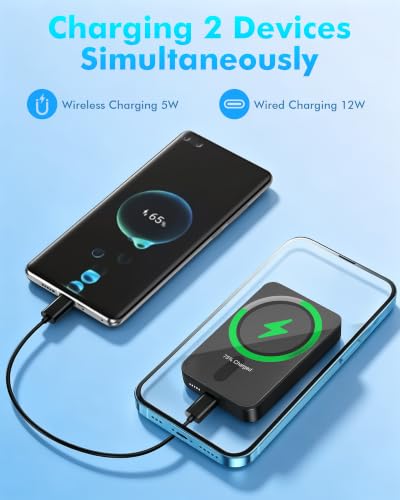 Miady 2-Pack MagSafe-Compatible Portable Charger | 5000mAh Mini Magnetic Power Bank, Compact 5W Wireless Battery Pack for iPhone 16/15/14/13/12 (Black+White) - color: Black+White