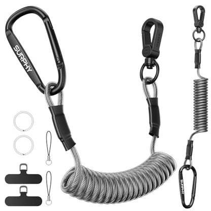 SURPHY Anti Theft Phone Strap, Phone Lanyard, Sturdy Steel Wire Keychain - color: Black & Black