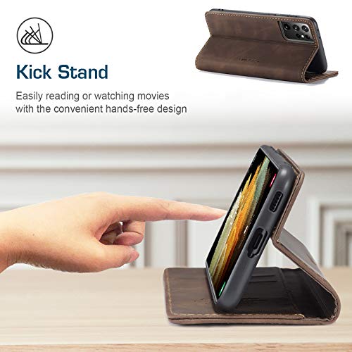 Kowauri Flip Case for Galaxy S21 Ultra,Leather Wallet Case Classic Design with Card Slot and Magnetic Closure Flip Fold Case for Samsung Galaxy S21 Ultra 5G (Coffee) - color: Coffee