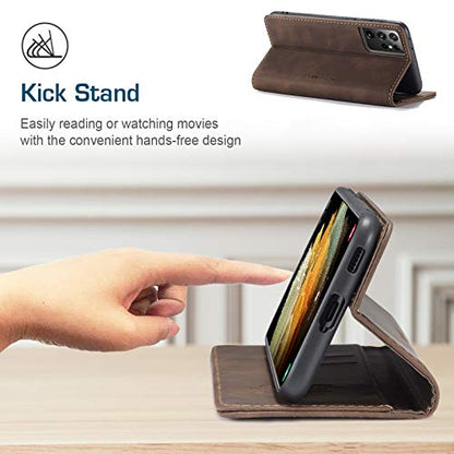 Kowauri Flip Case for Galaxy S21 Ultra,Leather Wallet Case Classic Design with Card Slot and Magnetic Closure Flip Fold Case for Samsung Galaxy S21 Ultra 5G (Coffee) - color: Coffee