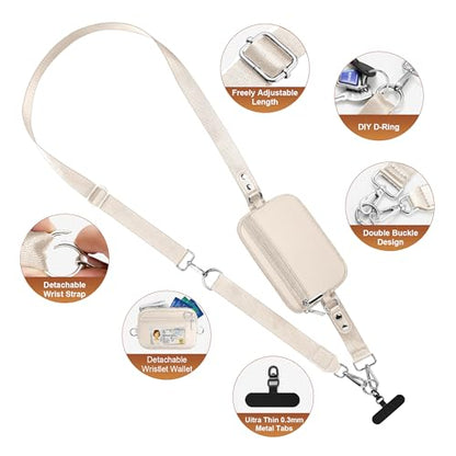 Clip and Go Strap for Phone with Wallet Crossbody, Phone Lanyard Detachable - Adjustable Crossbody Neck Strap with ID Window, Universal Clip for Phone/Keys/Cards (Beige) - color: Beige
