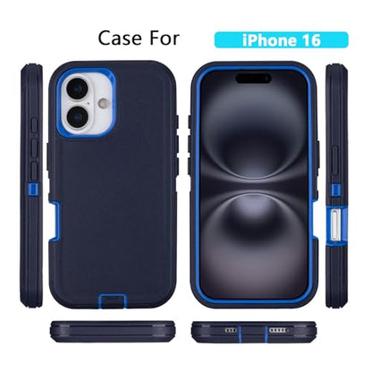 Defender for iPhone 16 Case with Belt Clip, Screen Protector Included | Military Grade Drop Protection, Rugged Shockproof Anti-Drop Full Body Protective Case for iPhone 16 6.1 Inch, Navy Blue - color: Navy+Blue