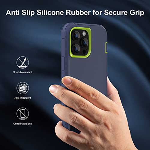 Sansunto Case for iPhone 14 Pro Max, Heavy Duty Defender Shockproof Protective Cover, Dual-Layer Rugged Bumper Phone Case, 6.7 inch (NavyLime) - color: NavyLime
