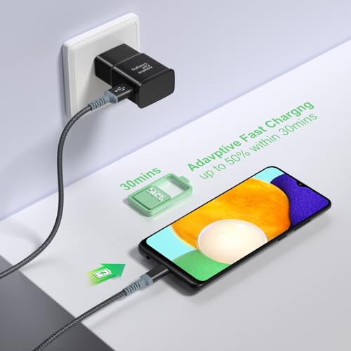 Adaptive Fast Charging Wall Charger with USB C Cable 10Ft, Excgood Fast Charger Power Adapter USB Type C Cable Fast Charging Compatible with Galaxy S25 S24 S23 S22 S21 S8 S9 S10 A15 A03s Android Phone