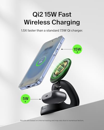 Belkin Qi2 15W Wireless Fast Charging Station, 2 in 1 iPhone Charger - color: Black, style: 2 in 1
