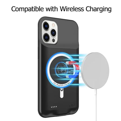 Battery Case for iPhone 12/12 Pro, 10000mAh High Capacity Rechargeable Portable Charger Case Extended Battery Pack Compatible with iPhone 12/12 Pro (6.1 inch) Wireless Charging Case with Carplay-Black - size: iPhone 12/12 Pro (6.1 inch)