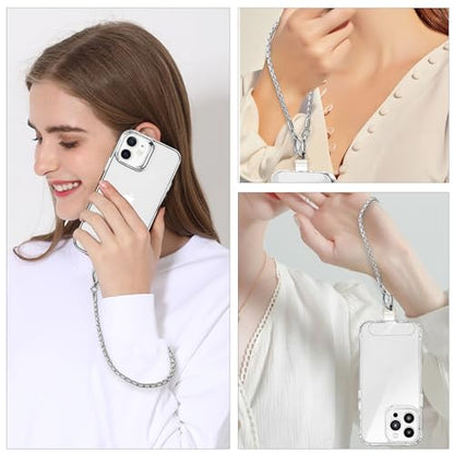 Phone Wrist Strap Metal Phone Chain Lanyard Hand Wristlet Detachable Phones Charm with 3 Tether Tabs with CellPhone Stand Holder Finger Grip Universal for Women Girls Traveling Party Walking Silver - color: T-Silver