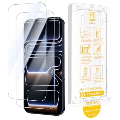 Ruky for 2 Pack iPhone 16 Pro Max / 17 Pro Max Screen Protector, Easy Installation with Pull Strip Alignment Frame, Bubble-Free, 9H+ Hardness Tempered Glass Film for 17 Pro Max / 16 Pro Max 6.9 inch - size: iPhone 16 Pro Max / iPhone 17 Pro Max