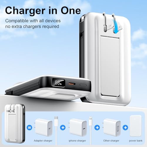 For MagSafe Portable Charger with 2 Cables & Wall Plug, Magnetic Power Bank - color: White