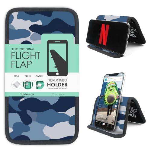 Flight Flap Airplane Phone Holder - Foldable Phone Stand for Plane Travel - color: Blue Camo, size: Large
