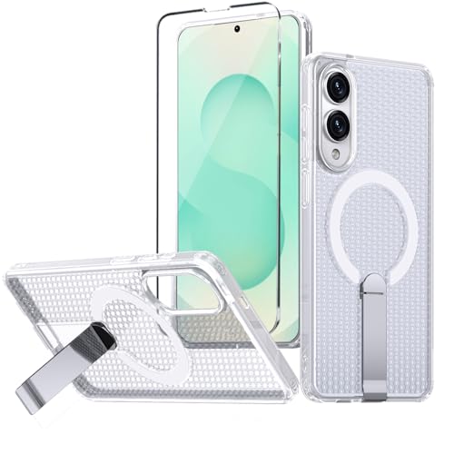 for Samsung Galaxy S25 Edge Case with Stand Compatible with MagSafe +1 Screen Protector, [Built in Kickstand &Magnet][Heat Dissipate] Protective Matte Case for Galaxy S25 Edge (Frost Clear) - color: Frost Clear