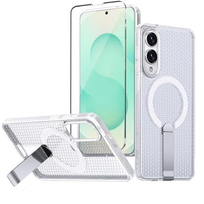 for Samsung Galaxy S25 Edge Case with Stand Compatible with MagSafe +1 Screen Protector, [Built in Kickstand &Magnet][Heat Dissipate] Protective Matte Case for Galaxy S25 Edge (Frost Clear) - color: Frost Clear