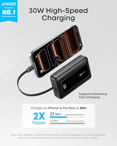 Anker Power Bank,10,000mAh 30W with USB-C Travel Essential Portable Charger - color: Black, size: 10000 MAh