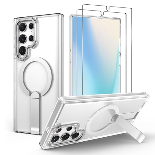 for Galaxy-S22-Ultra Case: with 2 PCS Screen Protector for S22 Ultra Case, Strong Magnetic Compatible with MagSafe, Built-in Stand, Slim Fit & Clear Phone Case for Samsung S22 Ultra, Clear - color: Clear, size: Galaxy S22 Ultra 6.8"