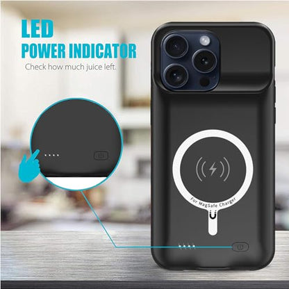 Battery Case for iPhone 15 Pro, Full Encircle 10000mAh High Capacity Rechargeable Portable Charger Case Extended Battery Pack for iPhone 15 Pro (6.1 inch) Wireless Charging Cover with Carplay-Black - size: iPhone 15 Pro (6.1 inch)