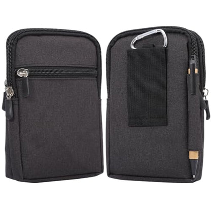Vertical Cell Phone Belt Clip Holster, Phone Waist Bag for Mens, Nylon Smartphone Holder with Belt Loop Mobile Phone Waist Belt Pouch Wallet Zipper Phone Carrying Case Outdoor Sport Travel Bumbag - color: Black