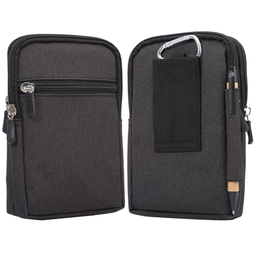 Vertical Cell Phone Belt Clip Holster, Phone Waist Bag for Mens, Nylon Smartphone Holder with Belt Loop Mobile Phone Waist Belt Pouch Wallet Zipper Phone Carrying Case Outdoor Sport Travel Bumbag - color: Black