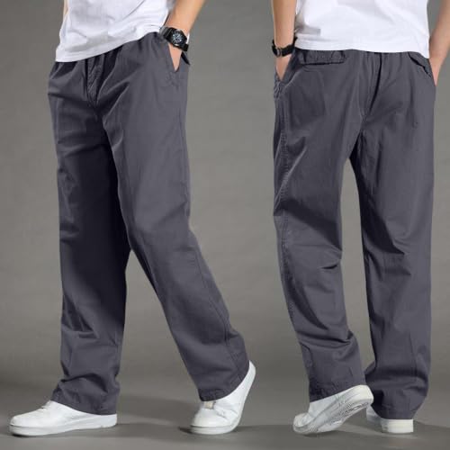 Mens Casual Pants Canvas Breathable Tactical Water Resistant Flap Pockets Golf BDU Casual Tactical Pants for Men - color: A Dark Gray, size: X-Large