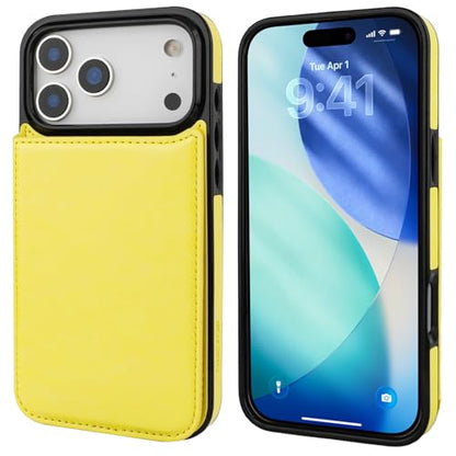 ONETOP for iPhone 17 Pro Max Wallet Case with Credit Card Holder,Yellow | Kickstand,ID/Cash Holder,Case Wallet with Card Slots,Double Magnetic Clasp,Durable PU Leather Shockproof Cover for Women Men - color: Yellow