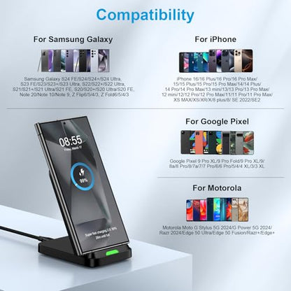15W Fast Wireless Charger Stand, Android Desk Charging Station with Adapter