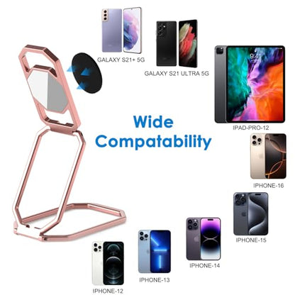 Phone Ring Holder Finger Kickstand, 360° Rotation Metal Phone Grip for Magnetic Car Mount Foldable Cell Phone Stand Compatible with Most Smartphones - color: Silver Rose Gold