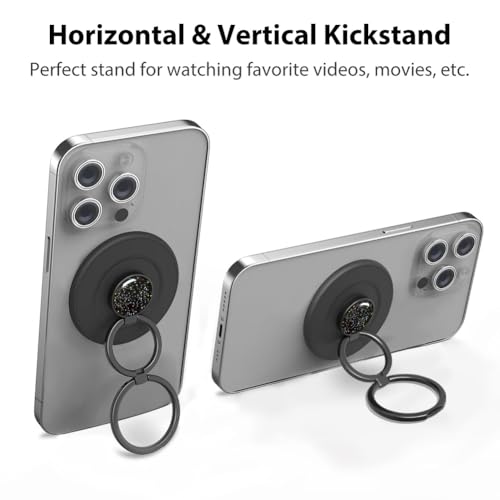 Magnetic Phone Grip Compatible with MagSafe, Magnetic Phone Ring Holder Finger Kickstand Wireless Charging Compatible, Double Cell Phone Rings Gripper Stand for MagSafe iPhone - Sparkle Black - color: Sparkle Black
