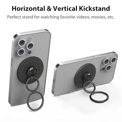 Magnetic Phone Grip Compatible with MagSafe, Magnetic Phone Ring Holder Finger Kickstand Wireless Charging Compatible, Double Cell Phone Rings Gripper Stand for MagSafe iPhone - Sparkle Black - color: Sparkle Black