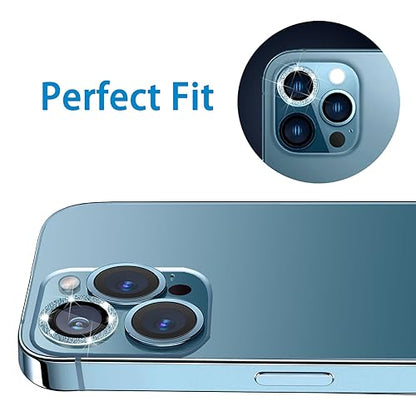 Compatible with iPhone 12 Pro Max Camera Lens Protector, Bling Glitter 9H Tempered Glass Camera Cover Anti Scratch Shockproof Screen Protector Individual Ring - 3Pcs Glitter Pacific Blue - color: Pacific Blue Glitter