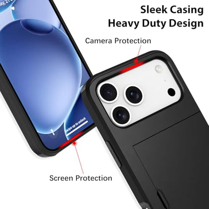 Wallet Case for iPhone 17 Pro Max with 2 Card Holder Credit Slot - color: Black, size: iPhone 17 Pro Max