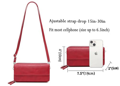 RFID Crossbody Wallet Wristlet Purse with Phone Pocket For Women Vegan Leather - color: B-wine