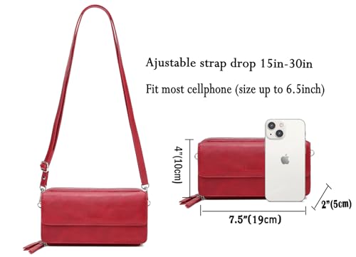 RFID Crossbody Wallet Wristlet Purse with Phone Pocket For Women Vegan Leather - color: B-wine