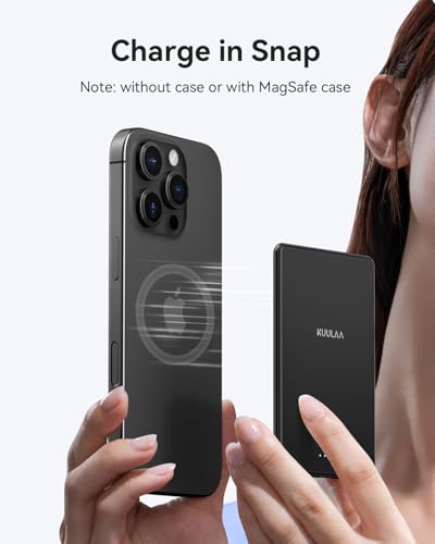 Kuulaa Power Bank Ultra Slim, 0.28 in MagSafe PowerBank 5000 mAh, PD20W Small Power Bank, Magnetic Wireless External Mobile Phone Batteries for iPhone 16 Pro/15/14/13/12 Series (Black) - color: Black