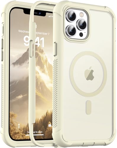 Magnetic for iPhone 12 Pro Max Case Heavy Duty Protection Antique White | Compatible with MagSafe,Military Grade Drop Protection,Translucent Matte,Non-Slip,Shockproof 2-Layer Durable Bumper Case - color: Antique White, size: iPhone 12 Pro Max