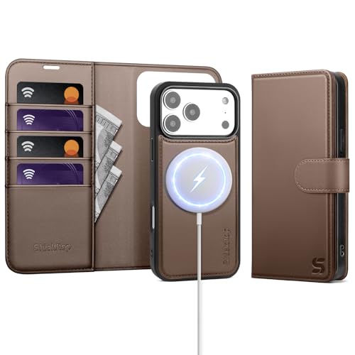 Shieldtop Compatible with MagSafe iPhone 17 Pro Max Wallet Case,Coffee | 2 in 1 Detachable Magnetic,Credit Card Holder Slots,RFID Blocking,PU Leather,Kickstand,Flip Folio Phone Cover for Men & Women - color: Coffee, size: KFT-iP 17 Pro Max - 6.9"
