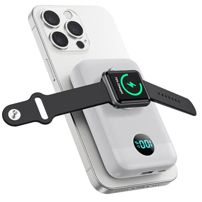 Magnetic Portable Charger with Apple-Watch Charger,10800mAh 25W PD Fast Charging Wireless Power Bank,4 Outputs Travel Essential Battery Pack for iPhone 17/17 Pro Max/16/15/14/13/12 All Series (White) - color: White