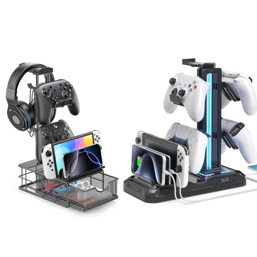 KDD Headphone Stand with Drawer - Headset, Controller Holder for Desk & Headset Stand with Phone Holder