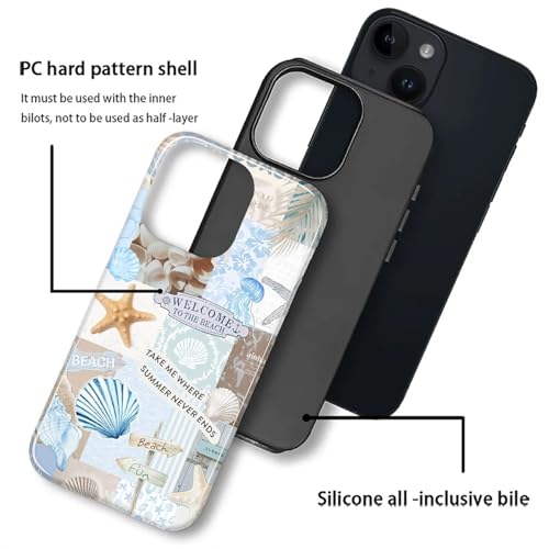Case Compatible with iPhone 14 Plus, Cute Dual Layer Hybrid Phone Cover, Military Grade Drop Protection, Aesthetic Shockproof Phone Case for Women Girls, Boho Beach Summer Collage - color: Boho Beach Summer Collage, size: Iphone 14 Plus