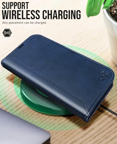 OCASE Compatible with iPhone 17 Pro Wallet Case, PU Leather Flip Folio Case with Card Holders RFID Blocking Kickstand [Shockproof TPU Inner Shell] Phone Cover 6.3 Inch 2025, Retro Blue - color: Retro Blue